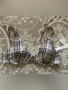 Salt + Cove Black, White & Pink Plaid Bikini Top XL